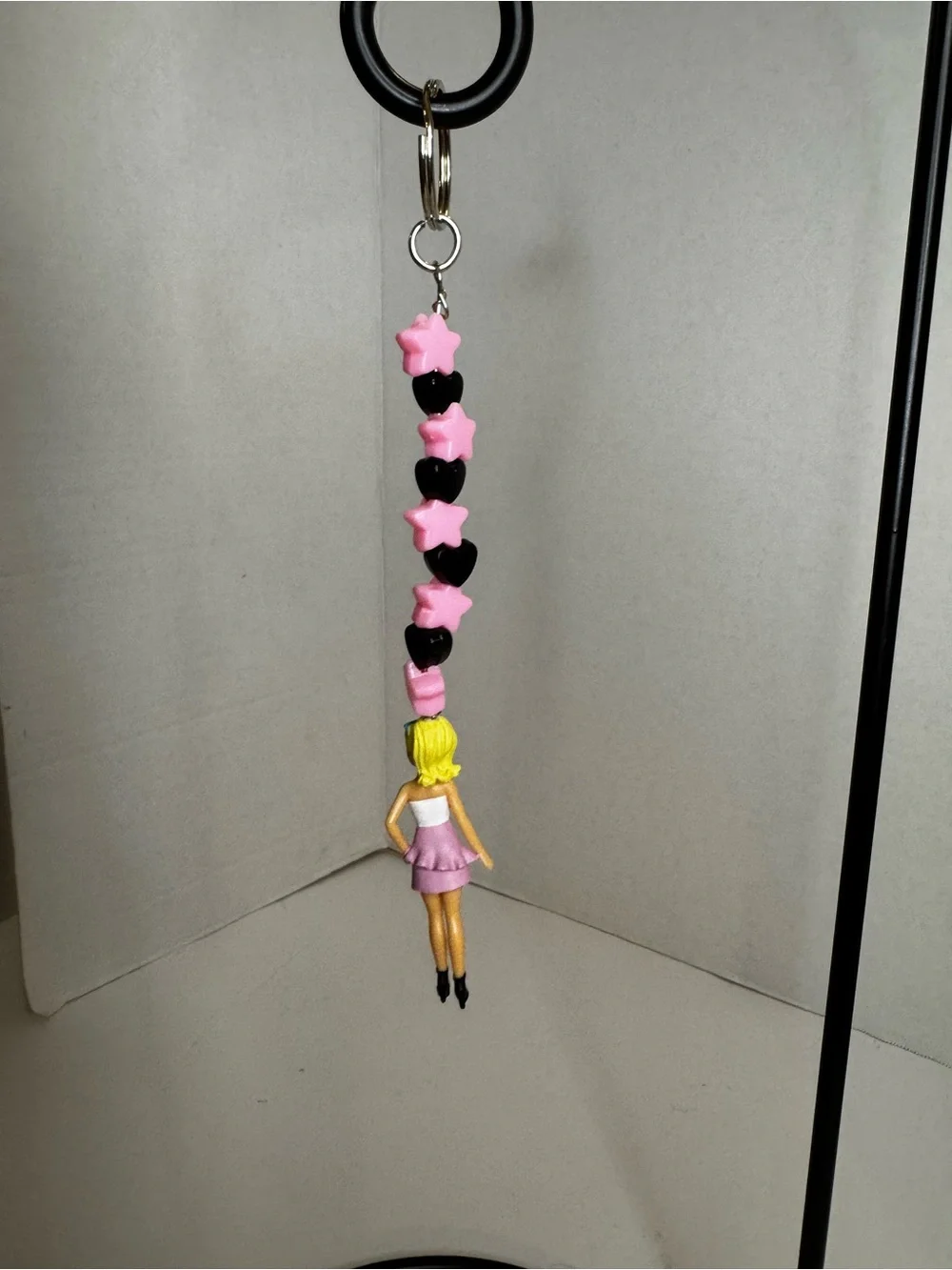 Barbie Pink & Black Star Bead Keychain with Doll Charm